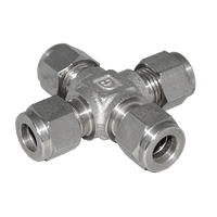 Rfs Stainless Steel 316 Compression Tube Fitting Ferrule, 5/16"OD , Cross Tee With Double Ferrule