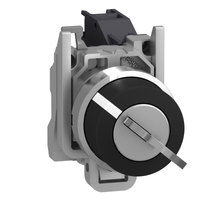 Schneider Electric XB4BG21 Key Switch Selector, Harmony XB4, Metal, Black, 22mm, Key 455, 2 Positions,stay Put, 1 No