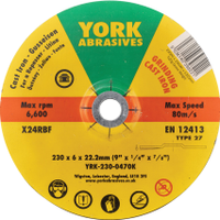 York YRK2300730K Cutting Disc, 30-Medium/Coarse, 230 X 3 X 22.23mm, Type 42, Aluminium Oxide