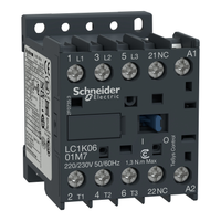 Schneider Electric LC1K0901B7 Contactor, Tesys K, 3P, AC-3/AC-3e,440V 9A, 1NC Aux, 24V Ac Coil