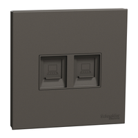 Schneider Electric E8732RJS4_DG Telephone Socket, Avataron C, 2 Gang, Keystone on Shuttered Wallplate, Dark Grey
