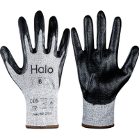 Halo HAL9612210L Cut Resistant Gloves, 13 Gauge Cut B, Size 11, Black & Grey, Nitrile Foam Palm, EN388: 2016, Pack of 12 Pairs