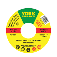 York YRK2305360K Cutting Disc, 24-Coarse, 300 X 3 X 20mm, Type 41, Silicon Carbide
