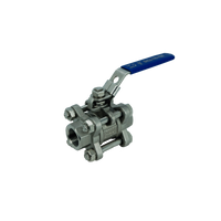 Af Hydro Stainless Steel 316, Female 3 Piece Full Port Ball Valve, 1 1/2 Inch Npt Threaded, 1000 Psi Water, Oil and Gas With Blue Lock Handle