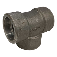 Bothwell Carbon Steel A105 Forged Pipe Fitting, Reduced Tee, 1/2" Socket Weld X 3/8" Socket Weld, 3000 Psi
