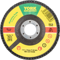 York YRK2209550K Flap Disc, 115 X 22.23mm, Conical (type 29), P120, Aluminium Oxide