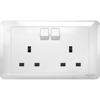 Schneider Electric A3GT25_WE_G2 Affle Plus, 13A Twin Gang Switched Socket, White