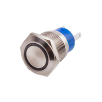 Rs Pro 1113783 Illuminated Push Button Switch, Momentary, Panel Mount, 19.2mm Cutout, Spdt, Blue Led, 250V Ac, IP67