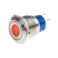 Rs Pro 1113893 Illuminated Push Button Switch, Latching, Panel Mount, 19.2mm Cutout, Spdt, Red Led, 250V Ac, IP67