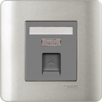 Schneider Electric E8431RJS_6_SA Zencelo 1 Gang Data Outlet Category 6 on Shutteredwallplate, Sliver Satin