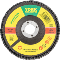 York YRK2209430K Flap Disc, 100 X 16mm, Conical (type 29), P60, Aluminium Oxide