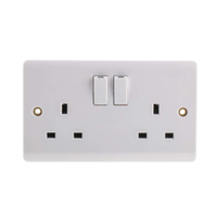 Rs Pro 7758065 British, Indoor Use - White 2 Gang Plug Socket, 1 Pole, 13A, Type G