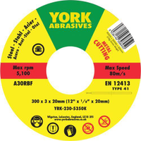 York YRK2305350K A30RBF Flat Cutting Disc Type 41 300X3X20MM