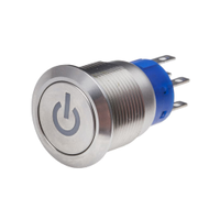 Rs Pro 1115806 Illuminated Push Button Switch, Latching, Panel Mount, 19mm Cutout, Dpdt, Yellow Led, 250V Ac, IP67