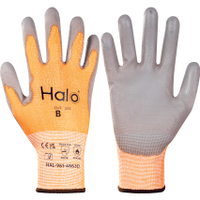 Halo HAL9614865F Cut Resistant Gloves, 13 Gauge Cut B, Size 11, Grey & Orange, Nylon-PU Palm, EN388: 2016