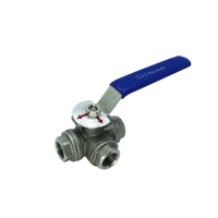 Af Hydro Stainless Steel 316 L-Port, 3 Way Ball Valve,3/8" Bspp Thread, With No Locking Device, 1000 Psi