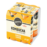Remedy Organic Kombucha Can Drink Ginger Lemon 4 X 250ml