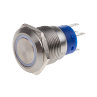 Rs Pro 1113780 Illuminated Push Button Switch, Momentary, Panel Mount, 19.2mm Cutout, Spdt, White Led, 24V, IP67