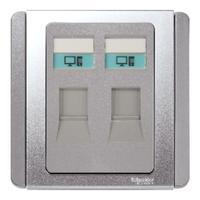 Schneider Electric E3032RJ5E_GS 2 Gang RJ45 8 Pin Data Outlet, Grey Silver