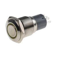 Rs Pro 8118421 Illuminated Push Button Switch, Latching, Panel Mount, 16mm Cutout, Spdt, Yellow Led, 250V Ac, IP65, IP67