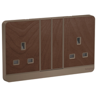 Schneider Electric E83T25N_WD_G2 Avataron, 2 Switched Socket, 3P, 13 A, 250 V, Led, Wood