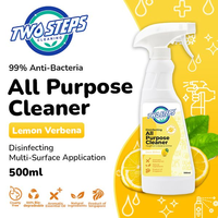 Two Steps Cleaning All-Purpose Cleaner 500ml - Lemon Verbena Antiseptic 100% Essential Oil Earthy Zesty & Herbal Scent Plant Derived Ingredients Anti-Bacterial for Tables Countertops Tiles Granite Wood Steel Glass