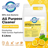 Two Steps Cleaning All-Purpose Cleaner 5 Litre Eco Refill - Lemon Verbena Antiseptic 100% Essential Oil Earthy Zesty & Herbal Scent Plant Derived Ingredients Anti-Bacterial for Tables Countertops Tiles Granite Wood Steel Glass