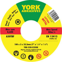 York YRK2305250K A30TBF Flat Cutting Disc Type 41 180X3X22.23MM